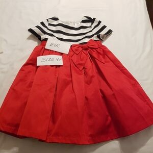 Gymboree girls size 4T Olivia line red party dress with striped top EUC